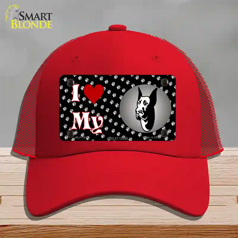 I Love My Great Dane Novelty License Plate Hat Mesh / Red