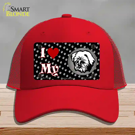 I Love My Lhasa Apso Novelty License Plate Hat Mesh / Red