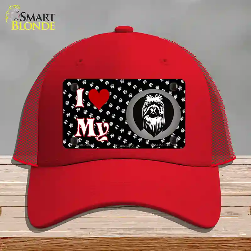 I Love My Pekingese Novelty License Plate Hat Mesh / Red