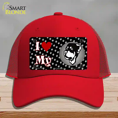 I Love My Rottweiler Novelty License Plate Hat Mesh / Red