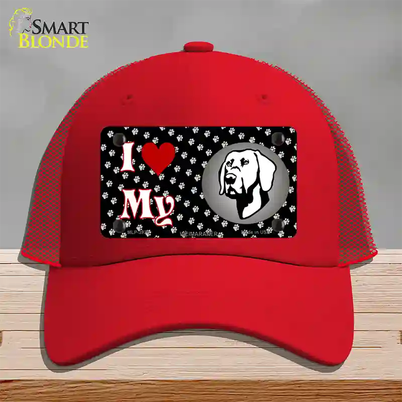 I Love My Weimaraner Novelty License Plate Hat Mesh / Red