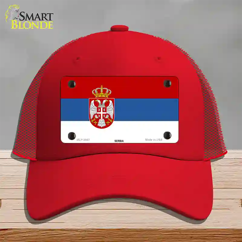 Serbia Eagle Flag Novelty License Plate Hat Mesh / Red