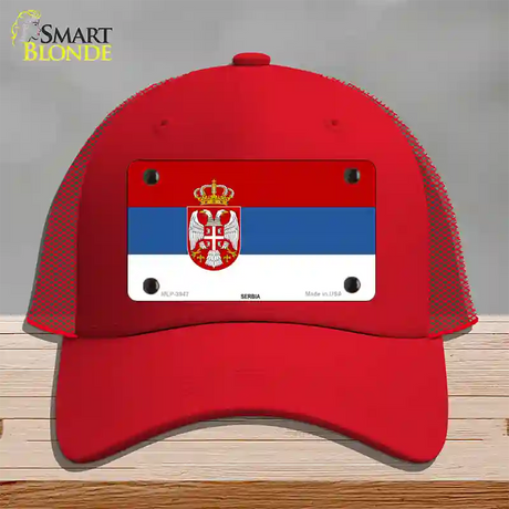 Serbia Eagle Flag Novelty License Plate Hat Mesh / Red