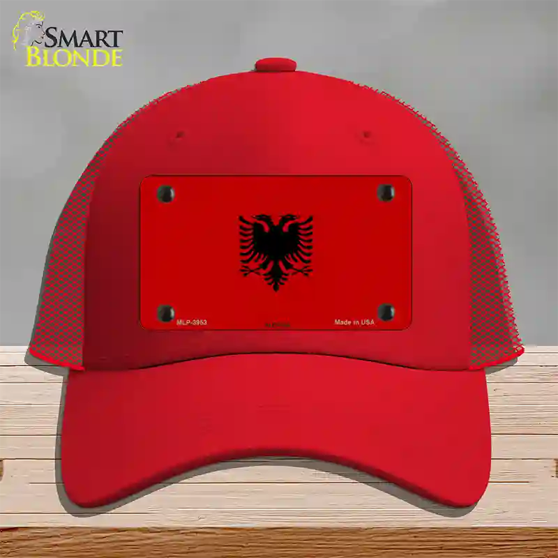 Albania Flag Novelty License Plate Hat Mesh / Red