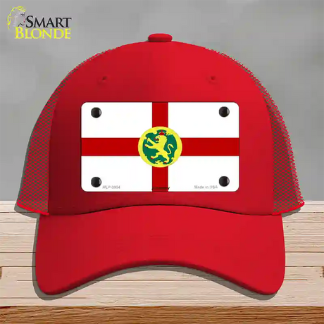 Alderney Flag Novelty License Plate Hat Mesh / Red