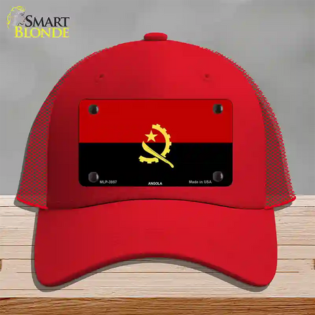 Angola Flag Novelty License Plate Hat Mesh / Red