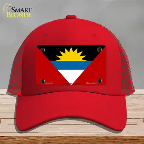 Antigua & Barbuda Flag Novelty License Plate Hat Mesh / Red