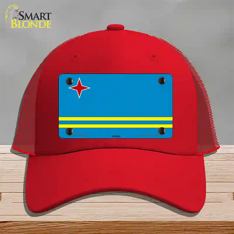 Aruba Flag Novelty License Plate Hat Mesh / Red