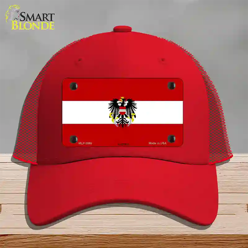 Austria Flag Novelty License Plate Hat Mesh / Red