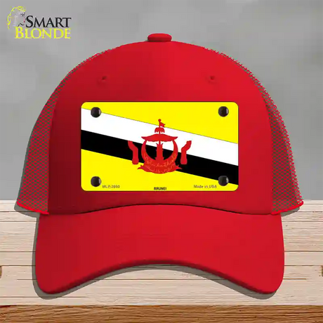 Brunei Flag Novelty License Plate Hat Mesh / Red