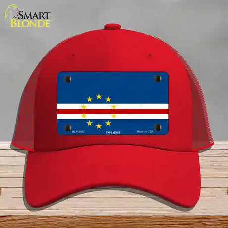 Cape Verde Flag Novelty License Plate Hat Mesh / Red