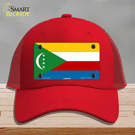 Comoros Flag Novelty License Plate Hat Mesh / Red