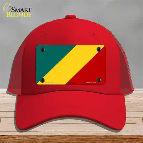 Congo Flag Novelty License Plate Hat Mesh / Red