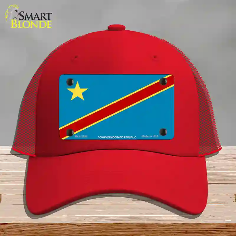 Congo Democratic Republic Flag Novelty License Plate Hat Mesh / Red