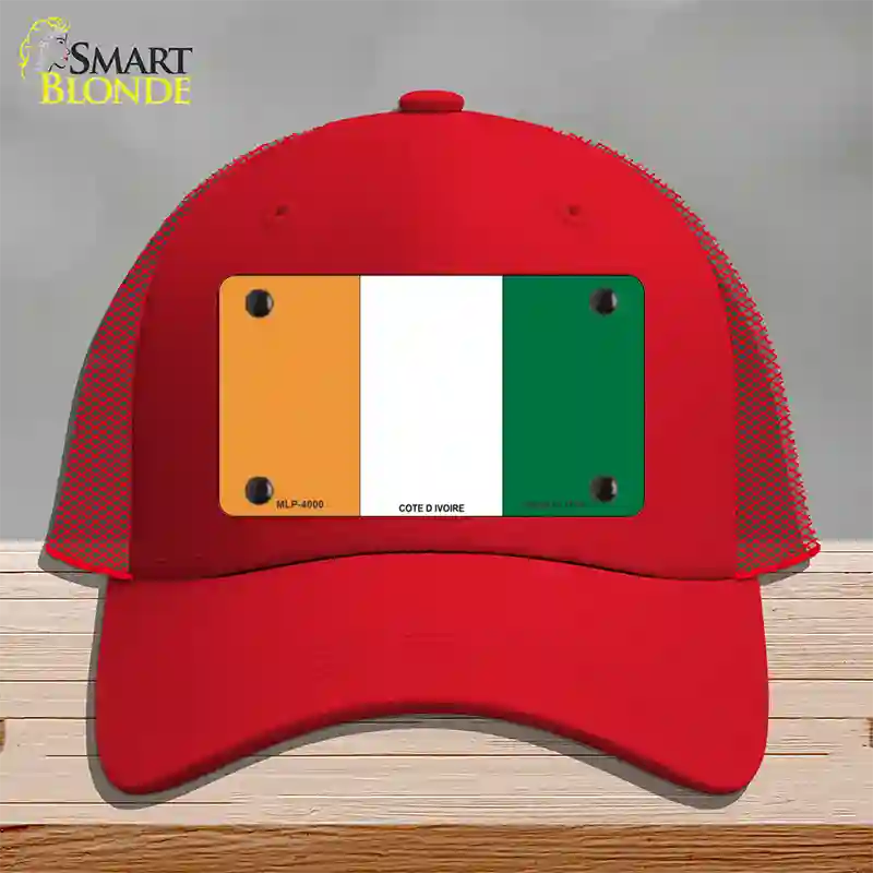 Cote D Ivoire Flag Novelty License Plate Hat Mesh / Red