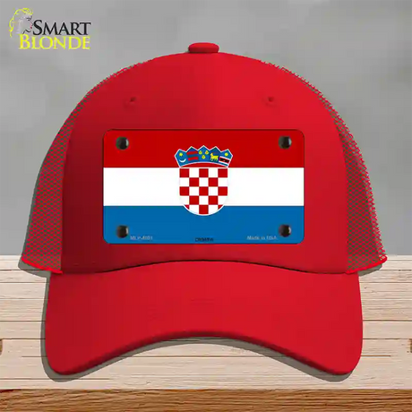 Croatia Flag Novelty License Plate Hat Mesh / Red