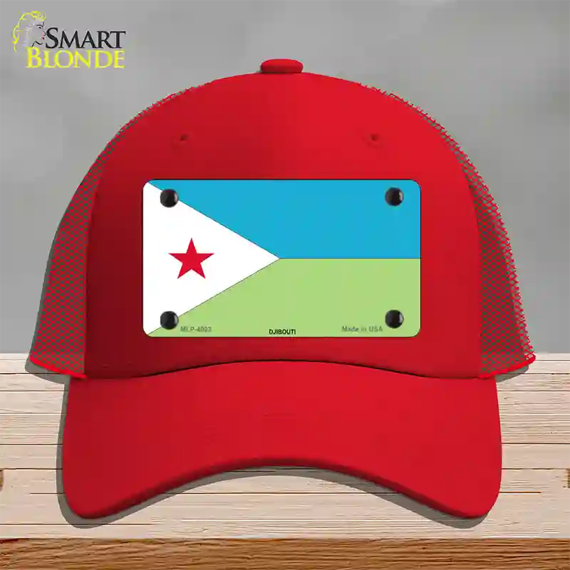 Djibouti Flag Novelty License Plate Hat Mesh / Red