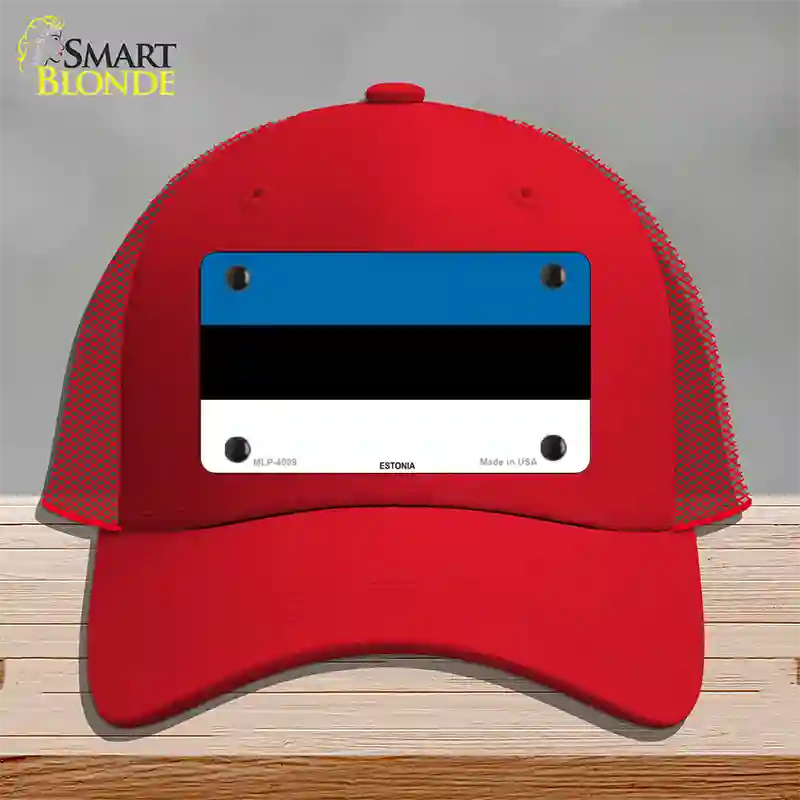 Estonia Flag Novelty License Plate Hat Mesh / Red