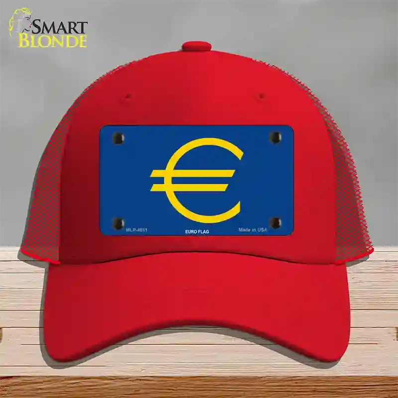 Euro Flag Novelty License Plate Hat Mesh / Red