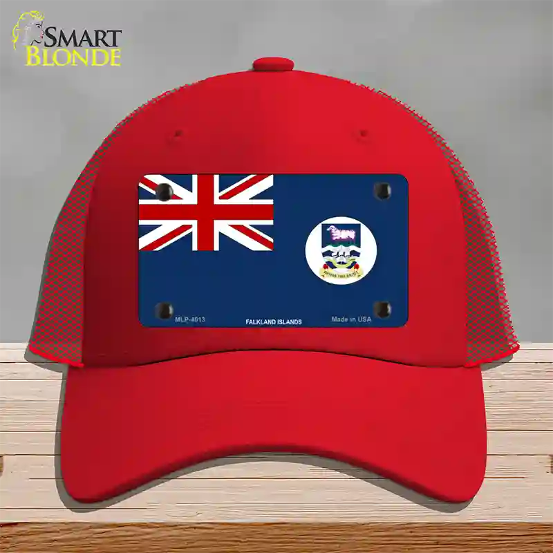 Falkland Islands Flag Novelty License Plate Hat Mesh / Red