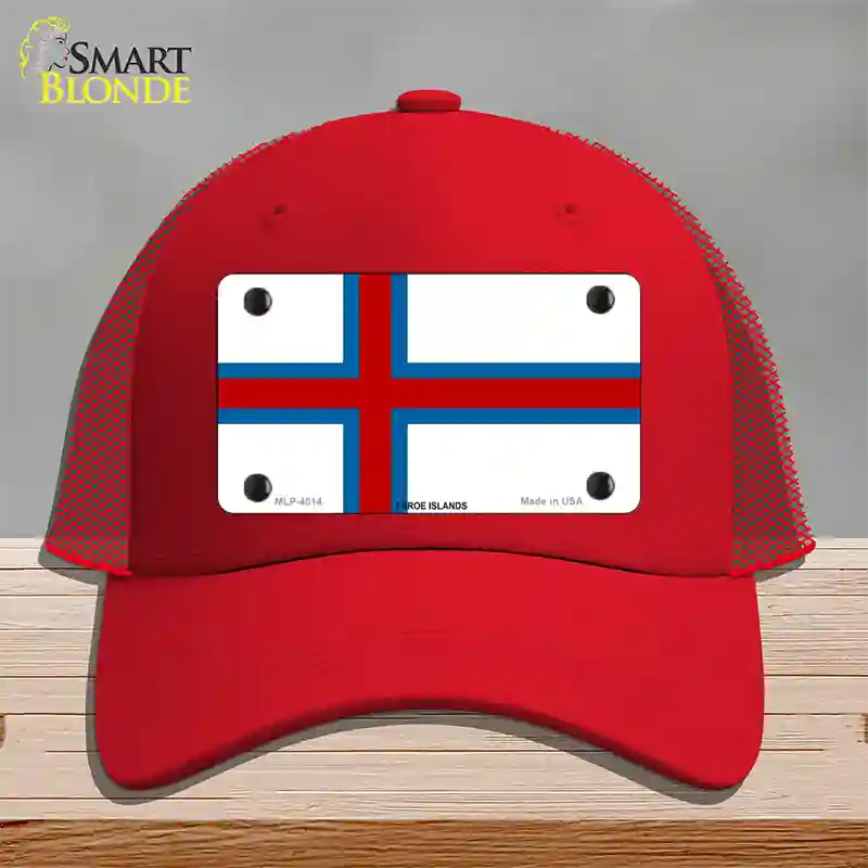 Faroe Islands Flag Novelty License Plate Hat Mesh / Red