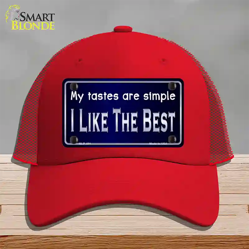 My Tastes Are Simple Novelty License Plate Hat Mesh / Red