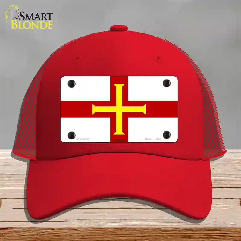 Guernsey Flag Novelty License Plate Hat Mesh / Red