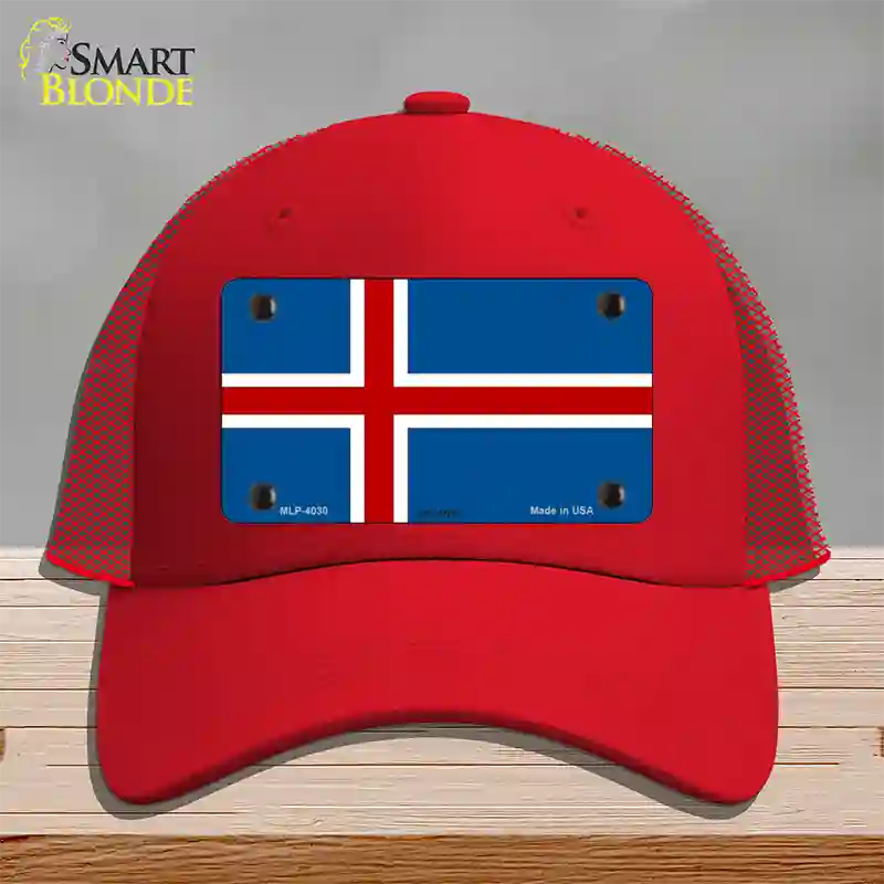 Iceland Flag Novelty License Plate Hat Mesh / Red