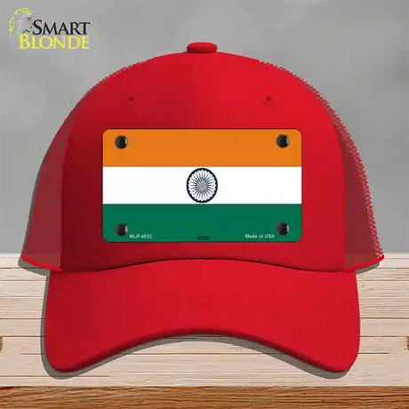 India Flag Novelty License Plate Hat Mesh / Red