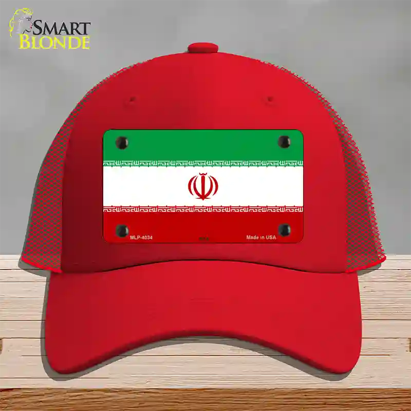 Iran Flag Novelty License Plate Hat Mesh / Red