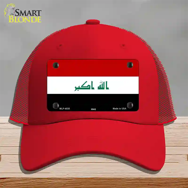 Iraq Flag Novelty License Plate Hat Mesh / Red