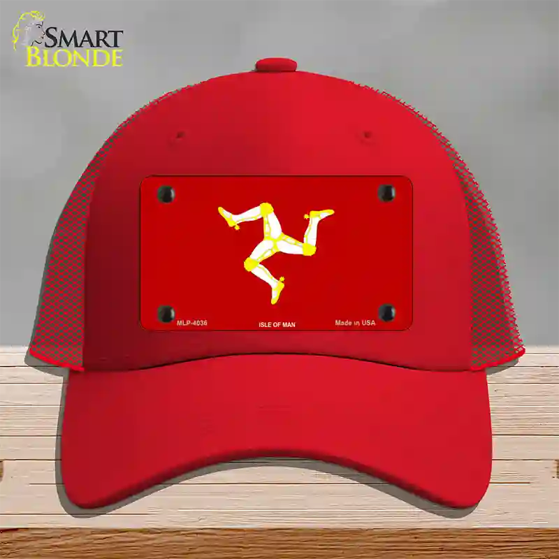 Isle Of Man Flag Novelty License Plate Hat Mesh / Red