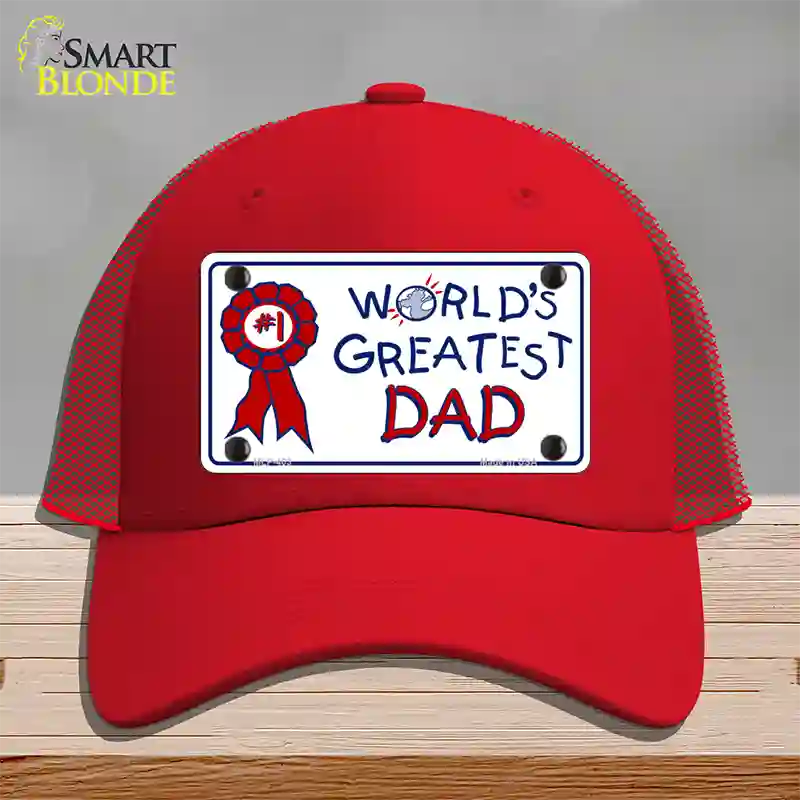 Worlds Greatest Dad Novelty License Plate Hat Mesh / Red