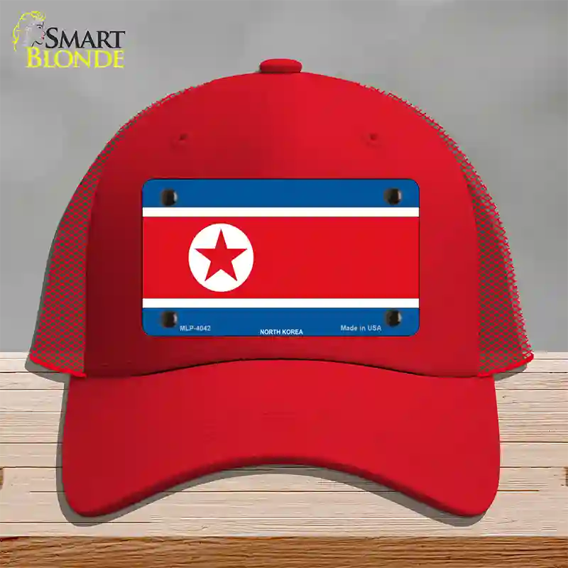 North Korea Flag Novelty License Plate Hat Mesh / Red