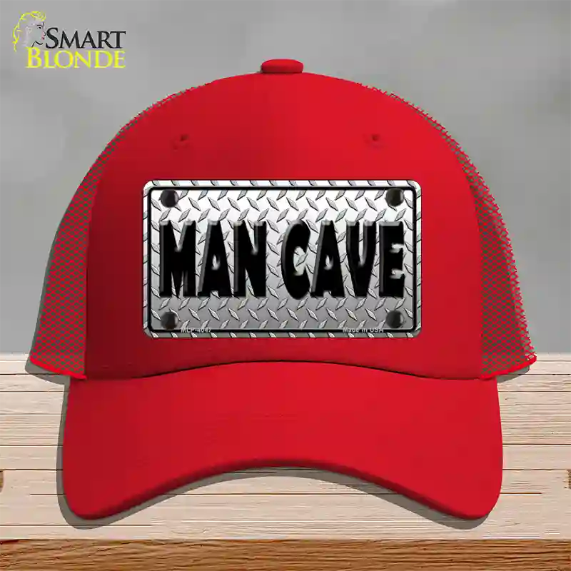 Man Cave Diamond Effect Novelty License Plate Hat Mesh / Red