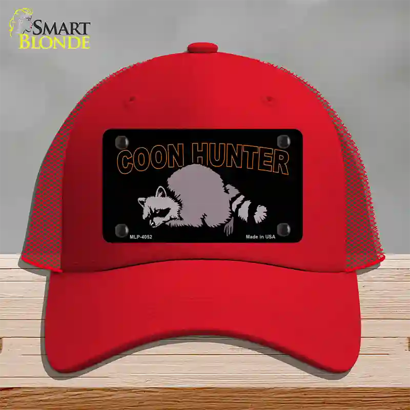 Coon Hunter Novelty License Plate Hat Mesh / Red