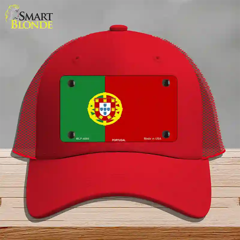 Portugal Flag Novelty License Plate Hat Mesh / Red