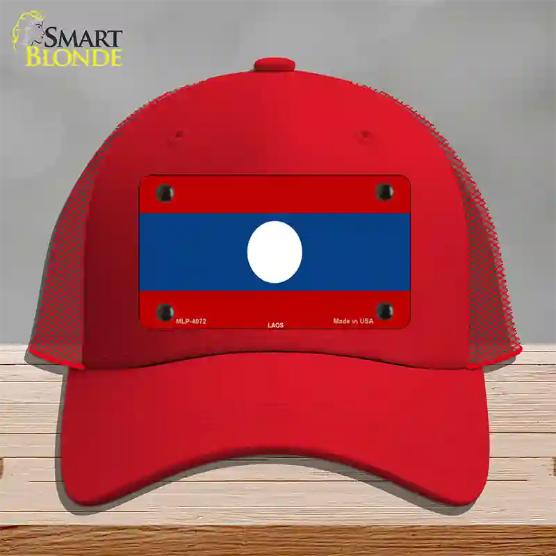 Laos Flag Novelty License Plate Hat Mesh / Red