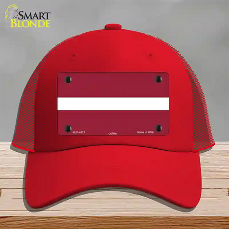 Latvia Flag Novelty License Plate Hat Mesh / Red