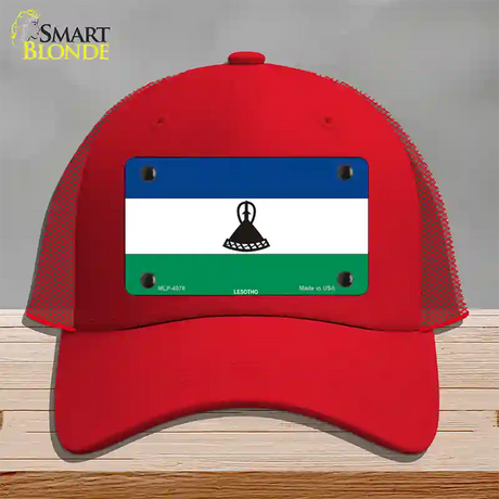 Lesotho Flag Novelty License Plate Hat Mesh / Red