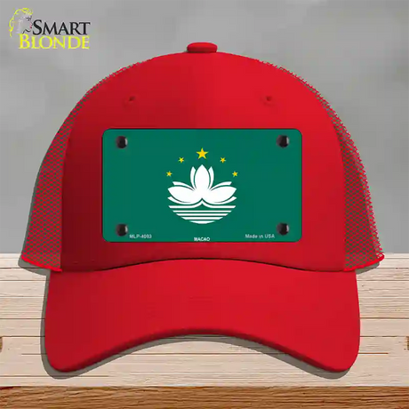 Macao Flag Novelty License Plate Hat Mesh / Red