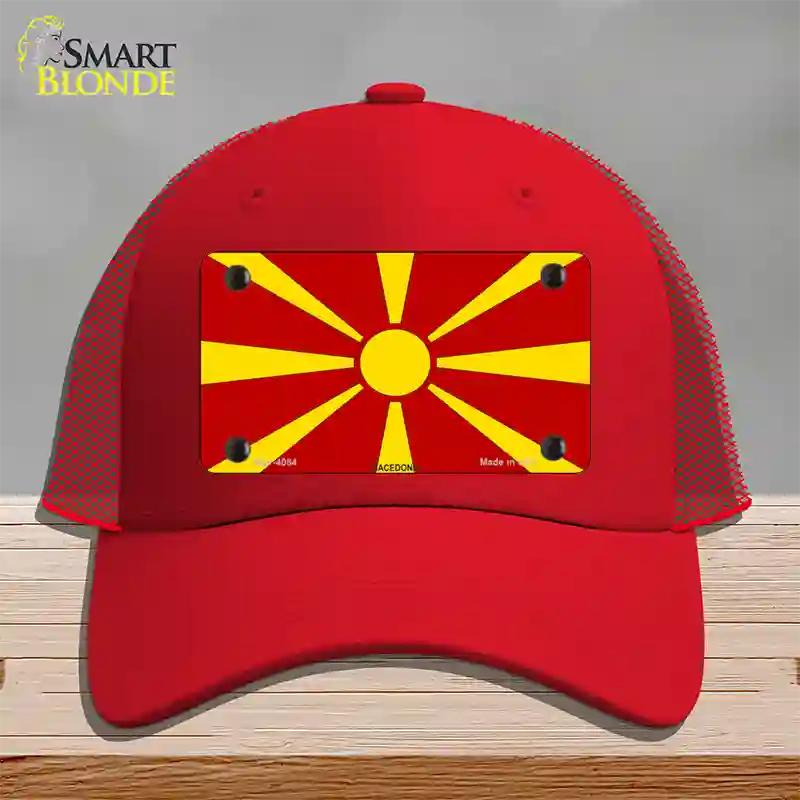 Macedonia Flag Novelty License Plate Hat Mesh / Red