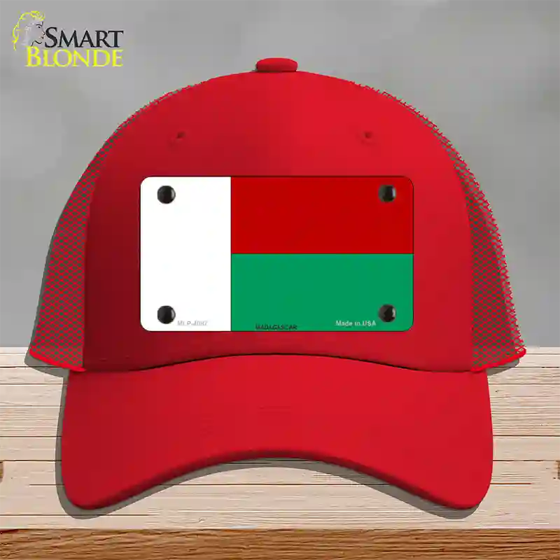 Madagascar Flag Novelty License Plate Hat Mesh / Red