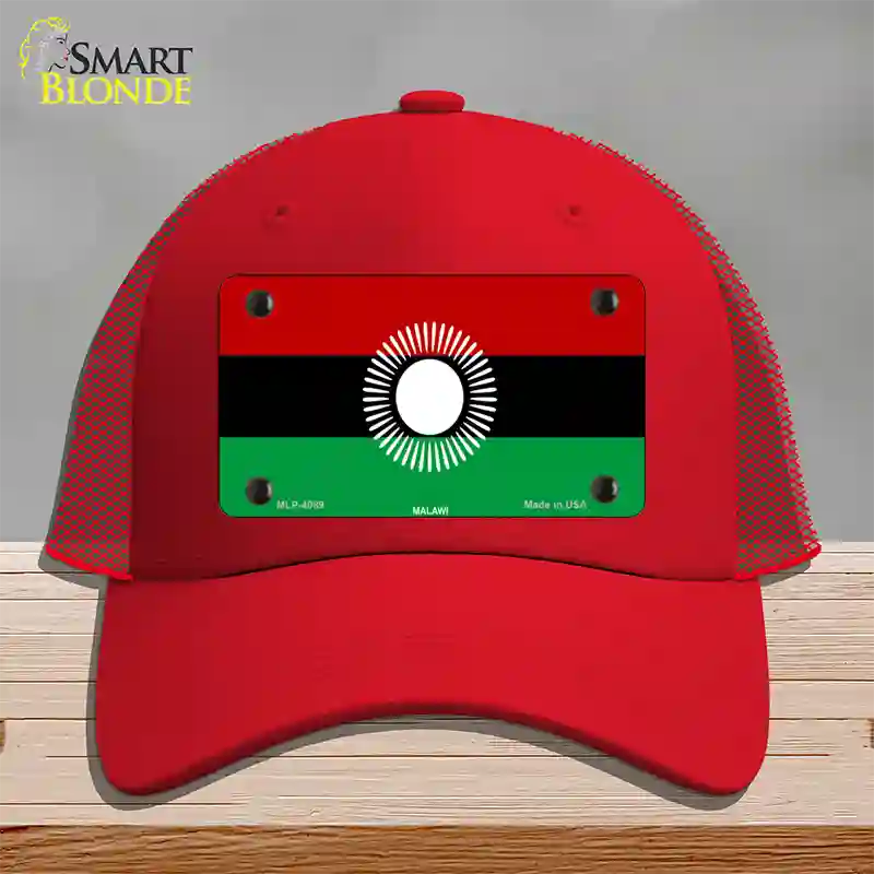 Malawi Flag Novelty License Plate Hat Mesh / Red