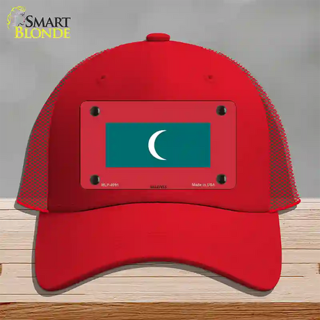 Maldives Flag Novelty License Plate Hat Mesh / Red