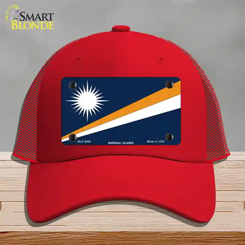 Marshall Islands Flag Novelty License Plate Hat Mesh / Red