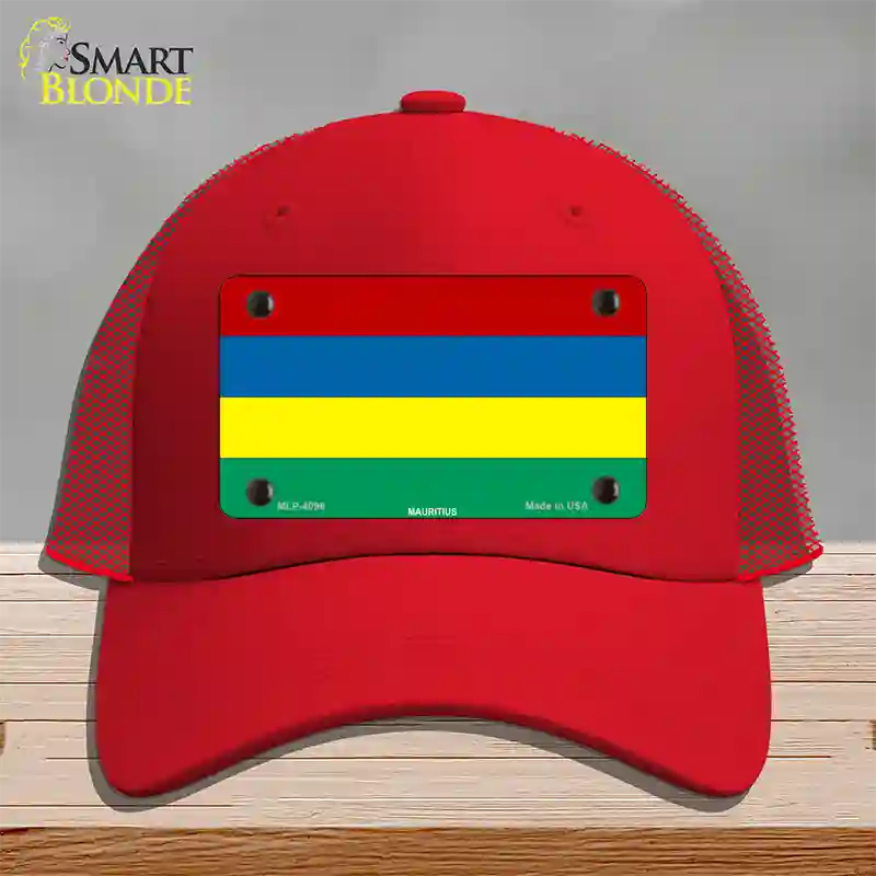 Mauritius Flag Novelty License Plate Hat Mesh / Red