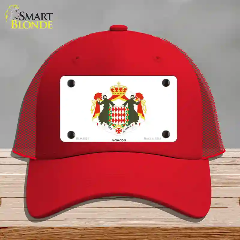 Monaco-S Flag Novelty License Plate Hat Mesh / Red