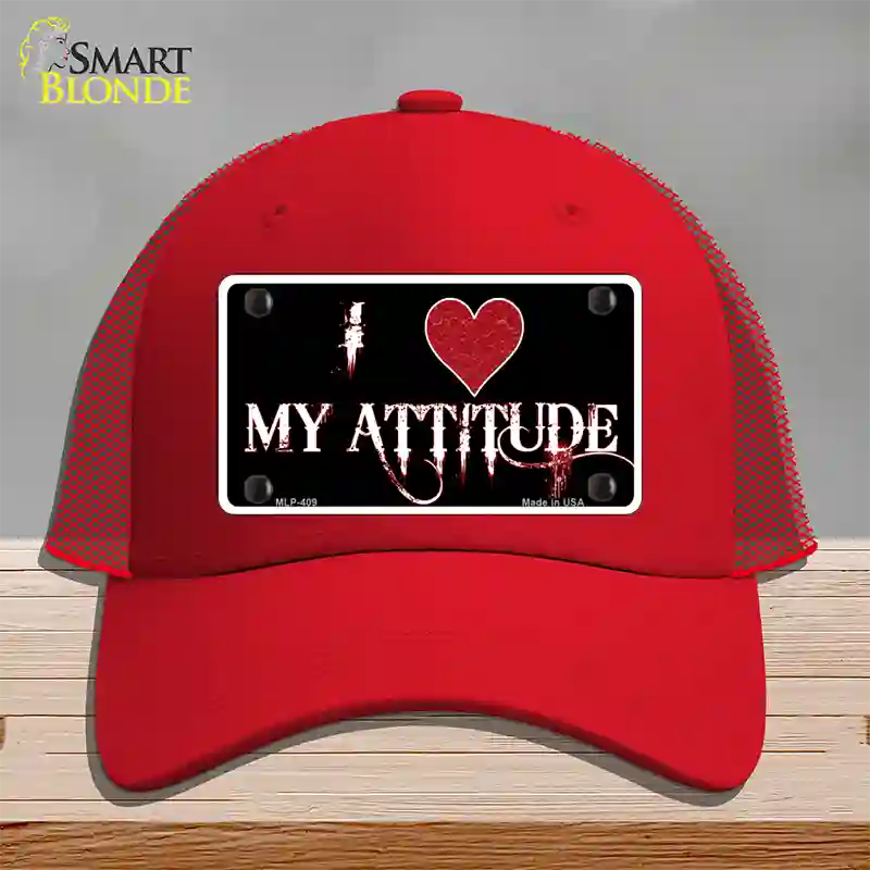 I Love My Attitude Novelty License Plate Hat Mesh / Red