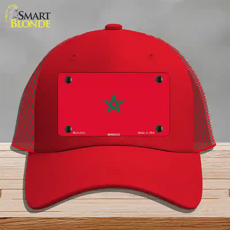 Morocco Flag Novelty License Plate Hat Mesh / Red